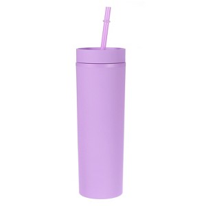 Unique Bargains Skinny Tumbler with Lids and Straws 16 OZ - 1 of 4