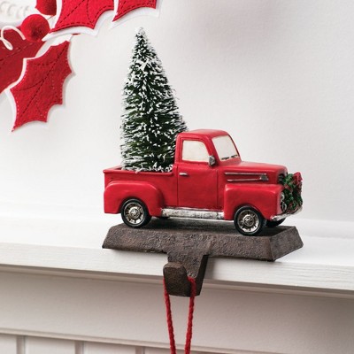 Sullivans 7.75"H Red Christmas Truck & Tree Metal Stocking Holder