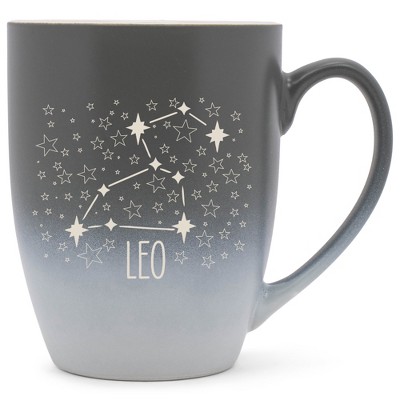 100 North Zodiac Design 10 Ounce Gray and White Two Toned Ombre, Comfortably Fits Your Hands, Ceramic Tea Coffee Cup Mug, Leo