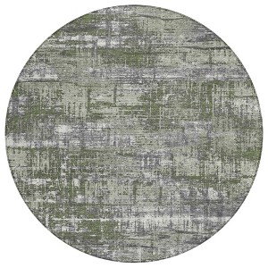 Olive Green And Ivory Geometric Washable Indoor Outdoor Area Rug - 1 of 4