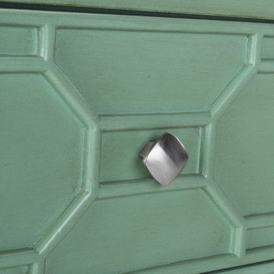 Transitional Turquoise Solid Rubberwood 3-Drawer Chest