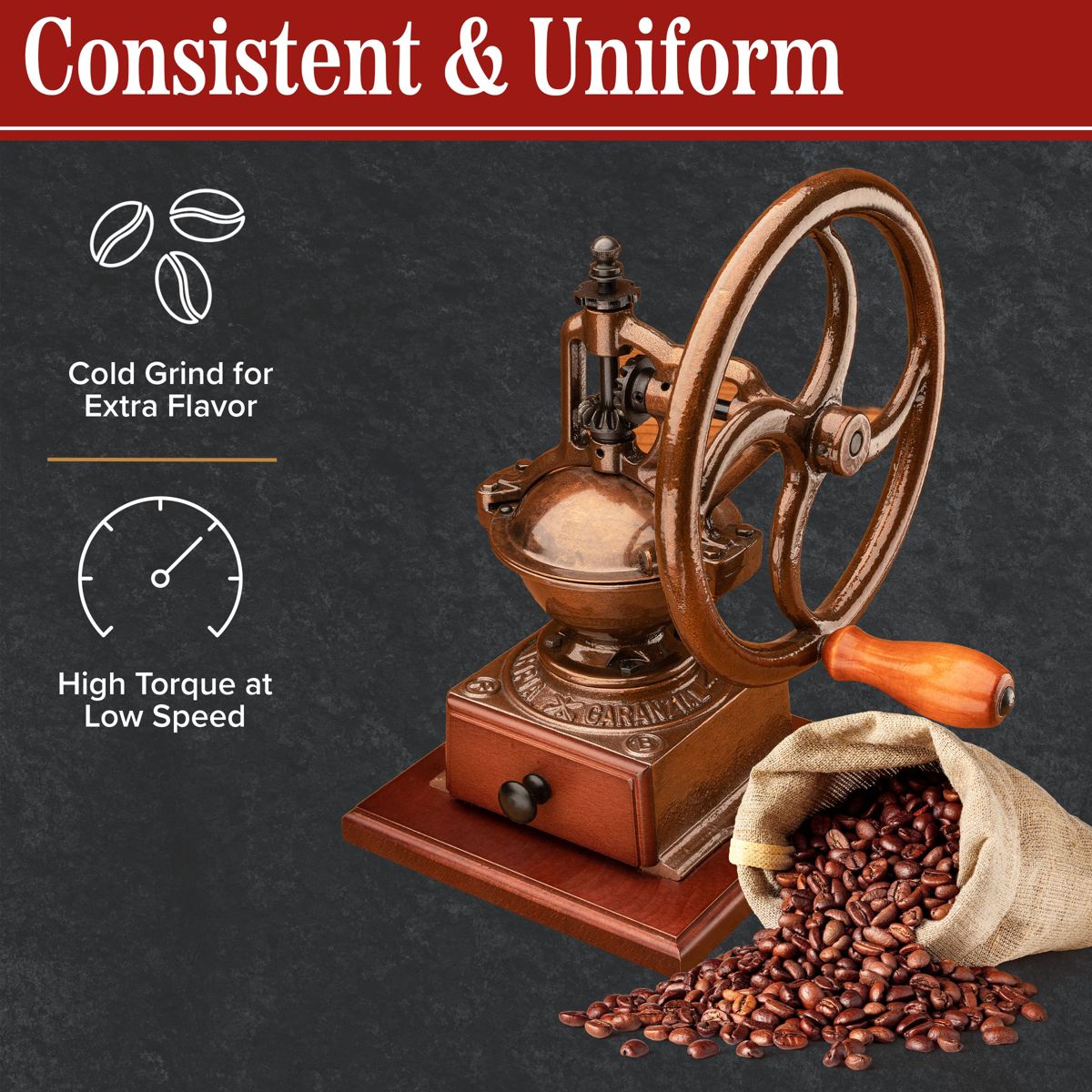 Classic Cuisine Cast Iron Burr Manual Coffee Grinder - thumbnail 5