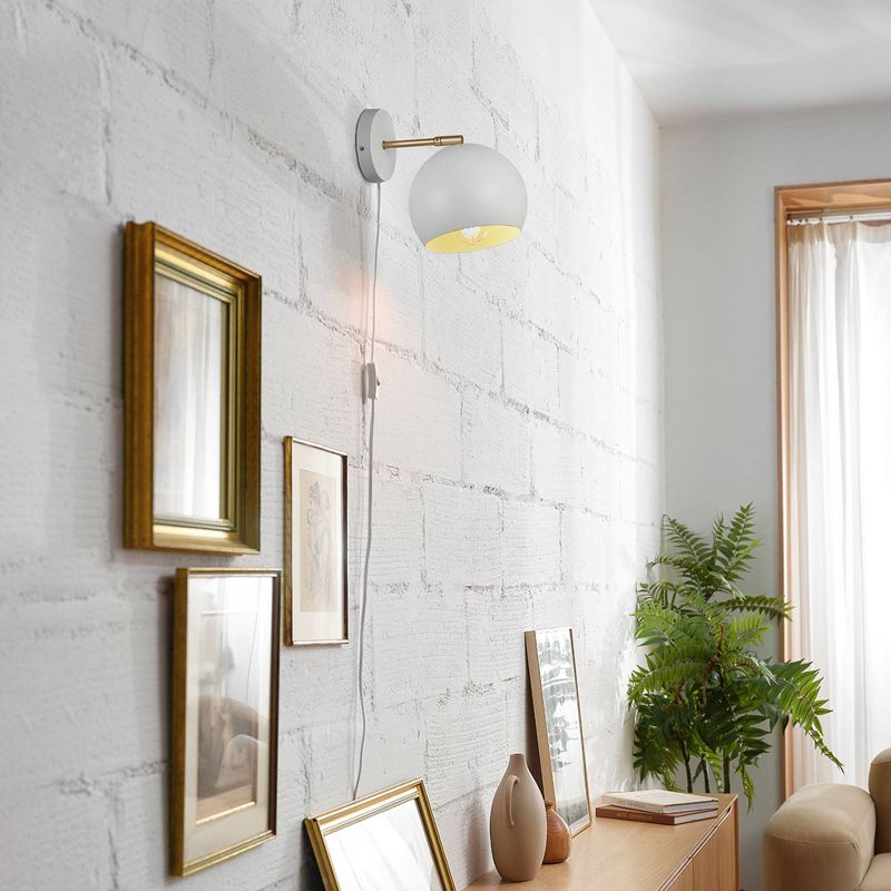 Molly 1-Light Matte White Plug-In or Hardwire Wall Sconce with Matte Brass Accent Arm - Globe Electric, 6 of 10