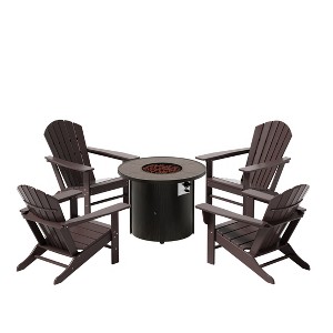 WestinTrends Outdoor Patio Adirondack Chair With Round Fire Pit Table Sets - 1 of 2