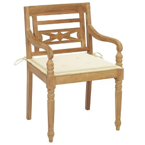 vidaXL Solid Teak Wood Batavia Chairs - Cream Cushion Set of 2, Weather-Resistant Outdoor Patio Garden Seating, Rustic Design 21.7"x20.3"x33.1" - 1 of 4