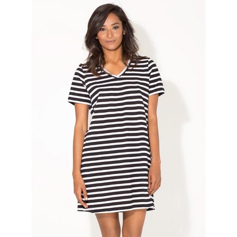 Smart & Sexy Women's Oversized Graphic V-neck Sleep Shirt, City Stripe ( black/white), Large : Target