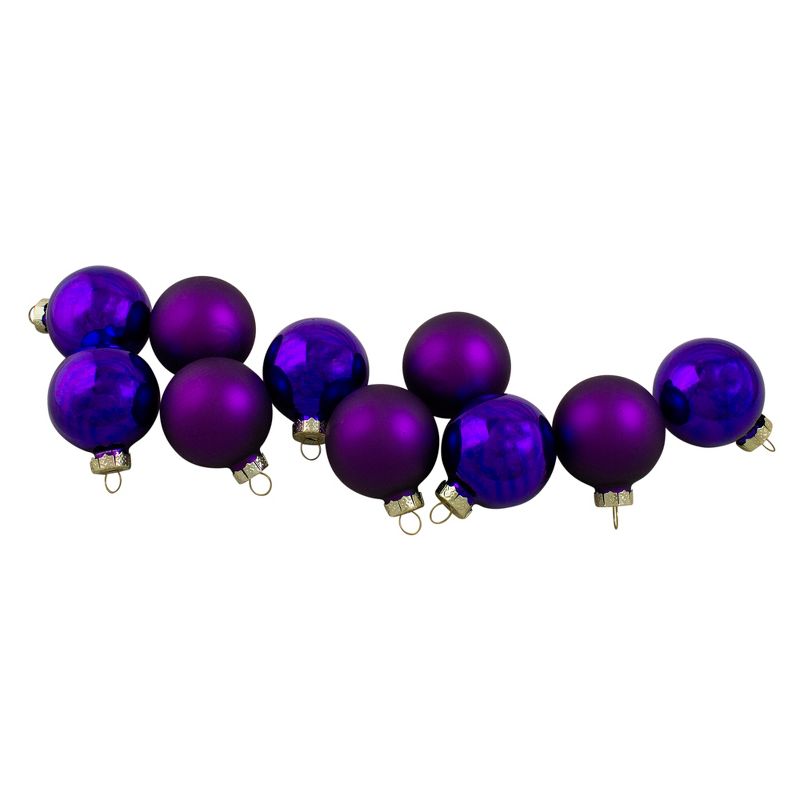 Northlight 10ct Shiny and Matte Purple Glass Ball Christmas Ornaments 1.75" (45mm), 1 of 4
