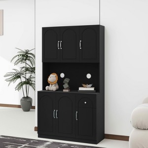 MAYEERTY Black 71" Kitchen Pantry Cabinet, Microwave Countertop 6 Doors 1 Drawer Adjustable Shelves - 1 of 4