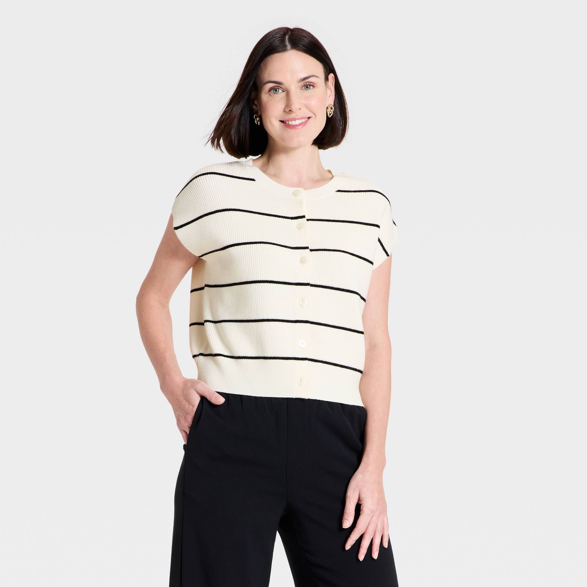 Women's Crewneck Cap Sleeve Button-Front Sweater Vest - A New Day™