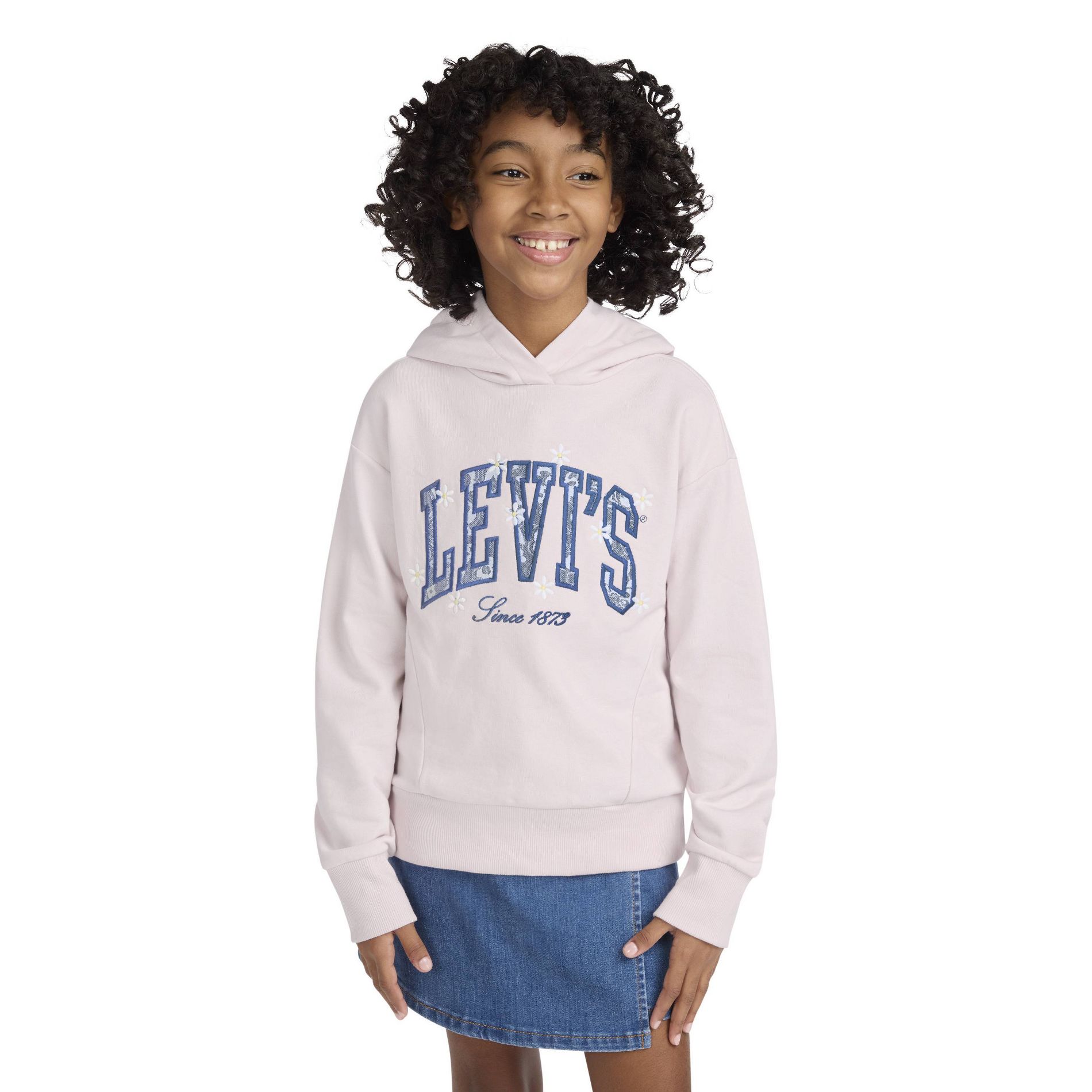 Levi's® Girls' French Terry Logo Hooded Sweater - Light Pink M
