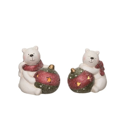 Transpac Ceramic Light Up Glitter Polar Bear & Ornament Set of 2 Christmas Home Decorations - image 1 of 1