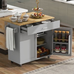Rolling Kitchen Island Cart with Storage, Rubber Wood Top, Adjustable Shelf & Spacious Drawer, Mobile Kitchen Cart on Wheels - ModernLuxe - 1 of 4