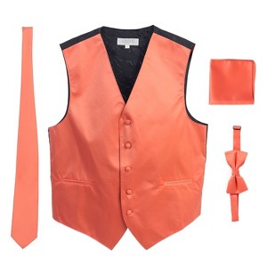 Gioberti Men's Formal 4pc Satin Vest Necktie Bowtie and Pocket Square - 1 of 3