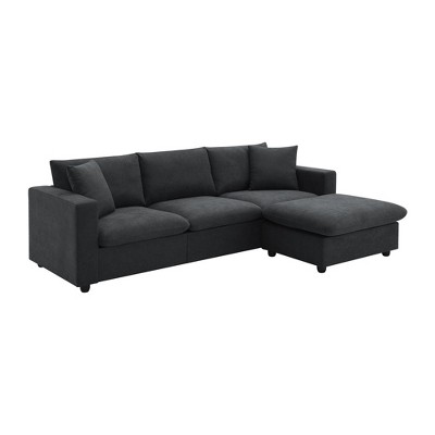 NicBex Modern L Shape Sectional Sofa Polyester Fabric Couch with 2 Pillows and Ottoman for Living Room
