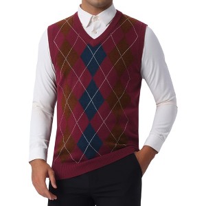 Lars Amadeus Men's Casual Argyle V Neck Sleeveless Knit Pullover Sweater Vest - 1 of 4