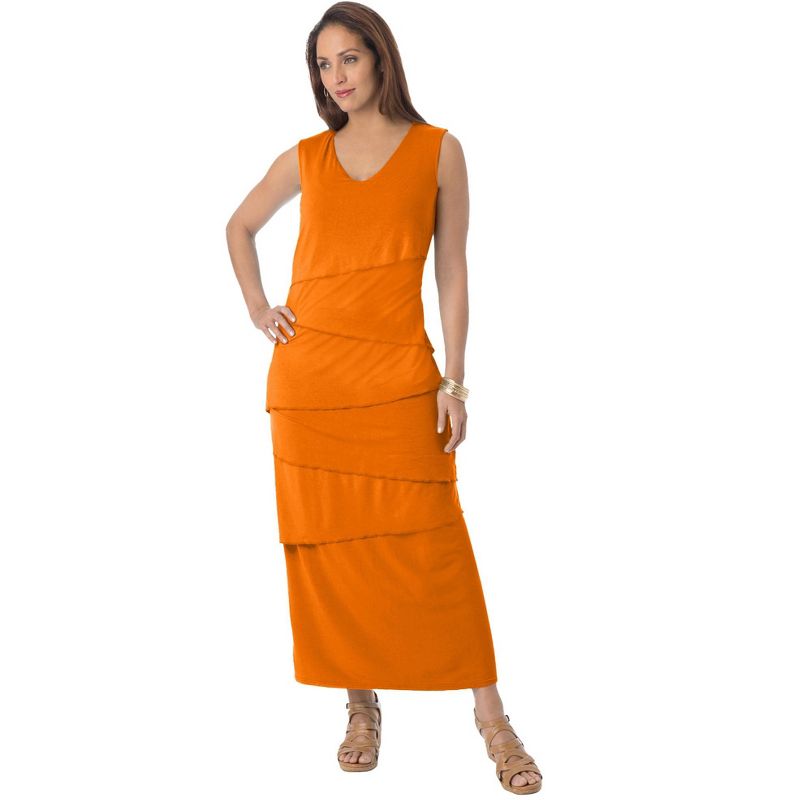 Jessica London Women's Plus Size Stretch Knit Tiered Maxi Dress, 1 of 2