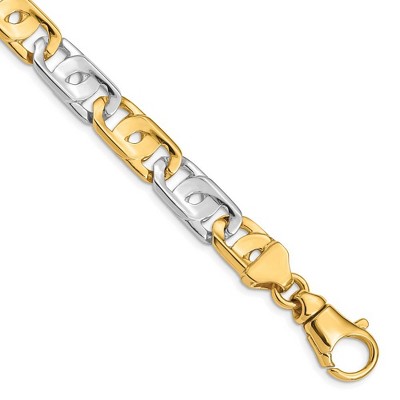 Black Bow Jewelry Men's 10mm 14K Two Tone Gold Fancy Anchor Chain Bracelet, 8.5 Inch