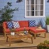 Grenada 5pc Acacia Sectional Sofa Set - Teak/Red - Christopher Knight Home: Weather-Resistant Outdoor Conversation Set with Coffee Table - 2 of 4