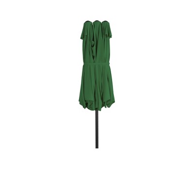 15 ft Dark Green Polyester Double-Top Rectangle Patio Umbrella with Alloy Steel Pole