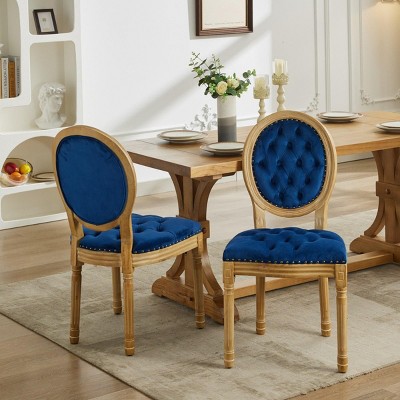 INFURNIC Dining Chairs French Style Velvet Chair with Nailhead Trim and Wood Frame for Dining Room, Blue, 23"*19.1"*37.2"