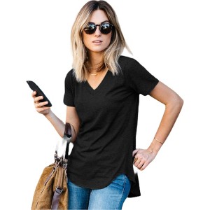Amaryllis Women's Short-Sleeve Casual V-Neck High-Low Hem Tee Soft Lightweight Comfortable - 1 of 3