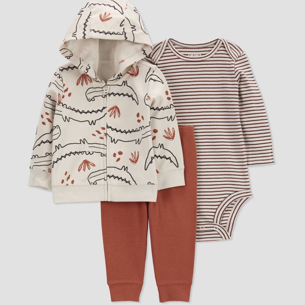 Carter's Just One You Baby Boys' Gator Long Sleeve Top & Bottom Set - Cream Newborn, Ivory