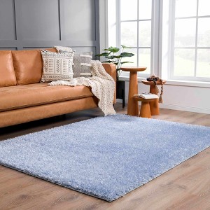 Hauteloom Faina Solid Aqua Shag Rug Washable - 1 of 4