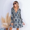 Women's Emerald/Sapphire Damask Print Long Sleeve Mini Swing Dress - Cupshe - 2 of 4