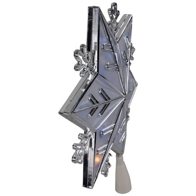 Silver and Frosted Plastic Snowflake Tree Topper with Blue Lights