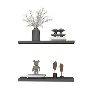 SEVOBAL Utility Storage Shelves Bookshelf Set of 2 Floating Shelves, Contemporary Wall-Mounted Storage for Living Room, Black, 31.89"*10.63"*3.54" - 1 of 4