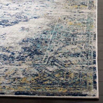 Light Gray and Blue Floral Motif Square Area Rug