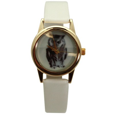 Olivia Pratt Owl Drawing Face Faux Leather Band Women Watch