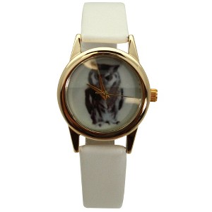 Olivia Pratt Owl Drawing Face Faux Leather Band Women Watch - 1 of 4