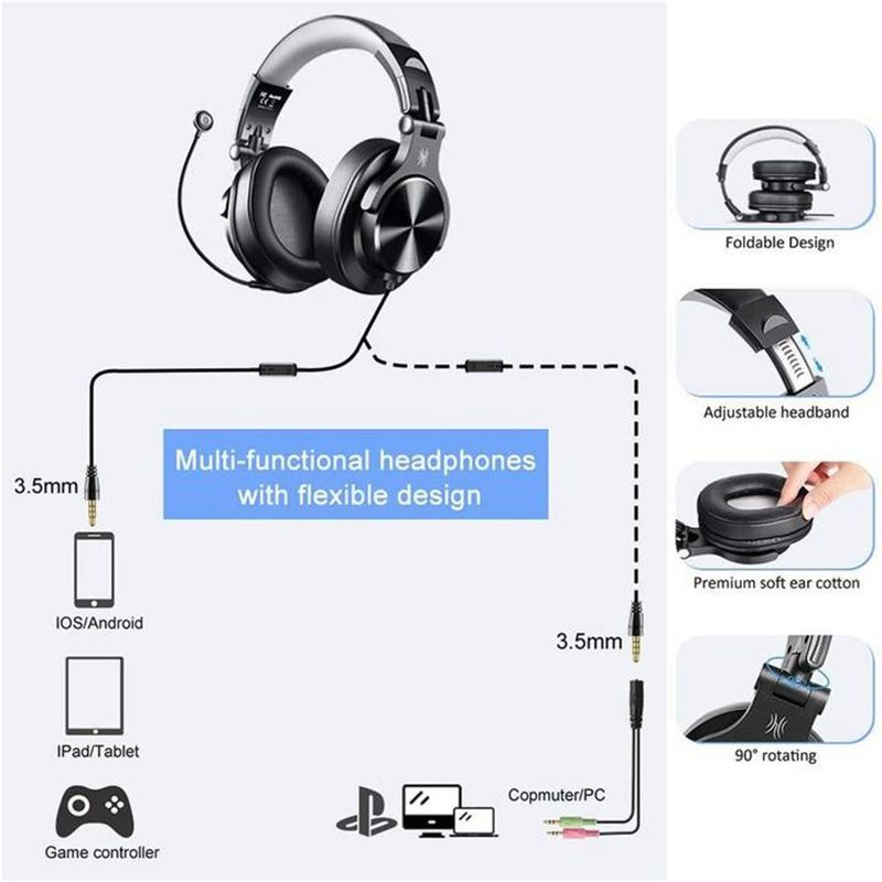 OneOdio A71D Computer Wired Over Ear Headset with 40mm Speaker and Detachable Boom Microphone for PC Gaming, Video Calls, and More, Black, 3 of 7
