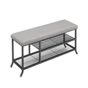 Shoe Rack, Bamboo Shoe Bench with Cushioned Padded Seat, Shoe Organizer with Storage for Entryway, Hallway, Bedroom,Living Room - 1 of 4