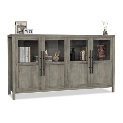 Sideboard Buffet Cabinet with 4 Glass Doors, 55" Buffet Table Coffee Bar Wine Bar Display Cabinet for Kitchen Dining Room