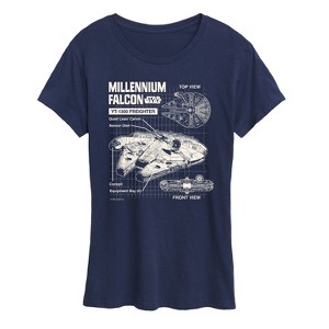 Women's - Star Wars - Millennium Falcon Schematic Women's Short Sleeve Classic Fit Tee Short Sleeve Graphic T-Shirt - 1 of 4