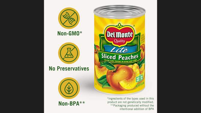 Del Monte Lite Yellow Cling Peach Slices in Extra Light Syrup 15oz, 2 of 6, play video