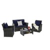 4-Piece Outdoor Patio Rattan Conversation Sofa Set with Tempered Glass Coffee Table - 3 of 4