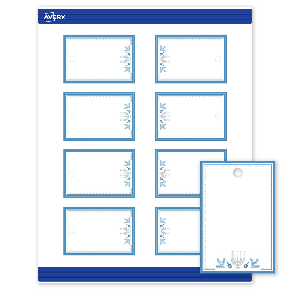 Avery® Tags, 2" x 3", Matte, Silver Menorah Frame, 160
