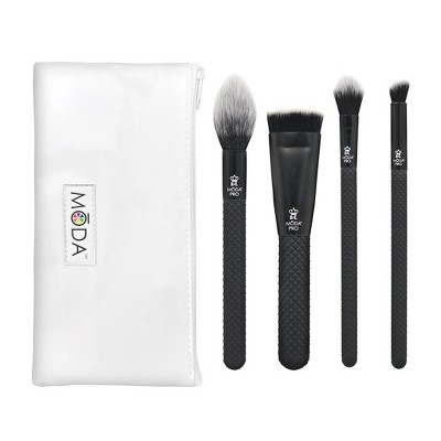 MODA Brush Pro 5pc Sculpt & Glow Black Makeup Brush Set with Zip Case, Includes - Radiance, Sculpt, Glow and Precision Angle Brushes