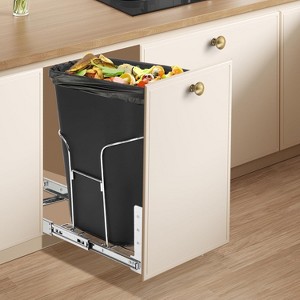 Under-Cabinet Pull-Out Trash and Recycling Bin with Full-Extension Soft-Close Slides, Stainless Steel and Plastic Space-Saving Waste - 1 of 4
