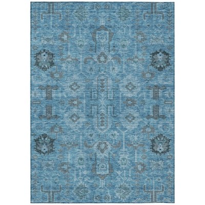 Sky Blue And Gray Oriental Washable Indoor Outdoor Area Rug