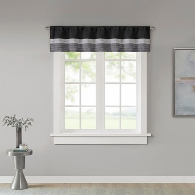 Black and Gray Pintuck Rod Pocket Window Valance