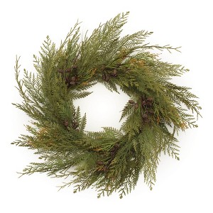 HomeRoots 30" Green And Brown Christmas Pine Artificial Wreath - 1 of 4