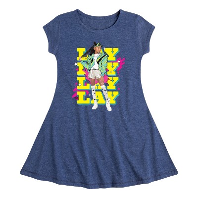 Girls' Nickelodeon Lay Lay Repeated Fit & Flair Cap Sleeve Dress - Heather Navy - Medium
