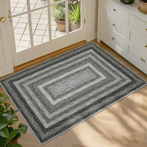 Braided Print Area Rug Washable Bedroom Rugs Bordered Geometric Indoor Soft Carpet Farmhouse Low Pile Non Slip Throw Floor Cover - 1 of 4