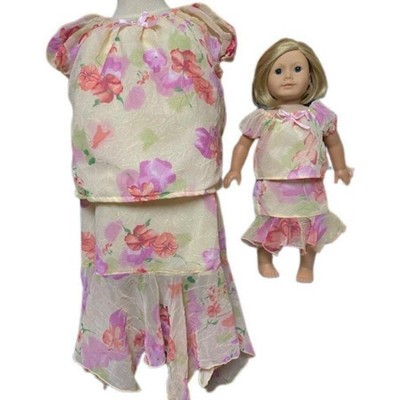 Size 8 1/2 Matching Girl And Doll Chiffon Flowers Skirt And Blouse