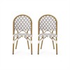 SKRAN Outdoor PE Rattan and Aluminum French Bistro Chairs, Set of 2, Gray & White, and Bamboo Finish  for Garden, Patio, Outdoor - 4 of 4