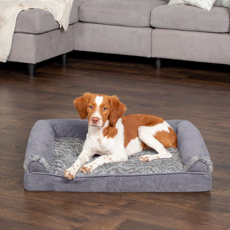 FurHaven Two-Tone Faux Fur & Suede Memory Foam Sofa Dog Bed, 3 of 4